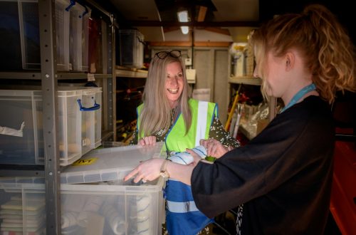 women looking at a file